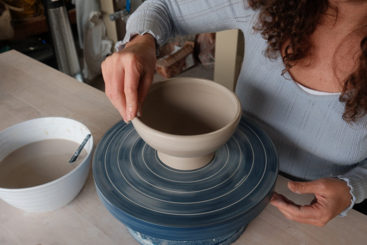 Mine finishing a handmade bowl
