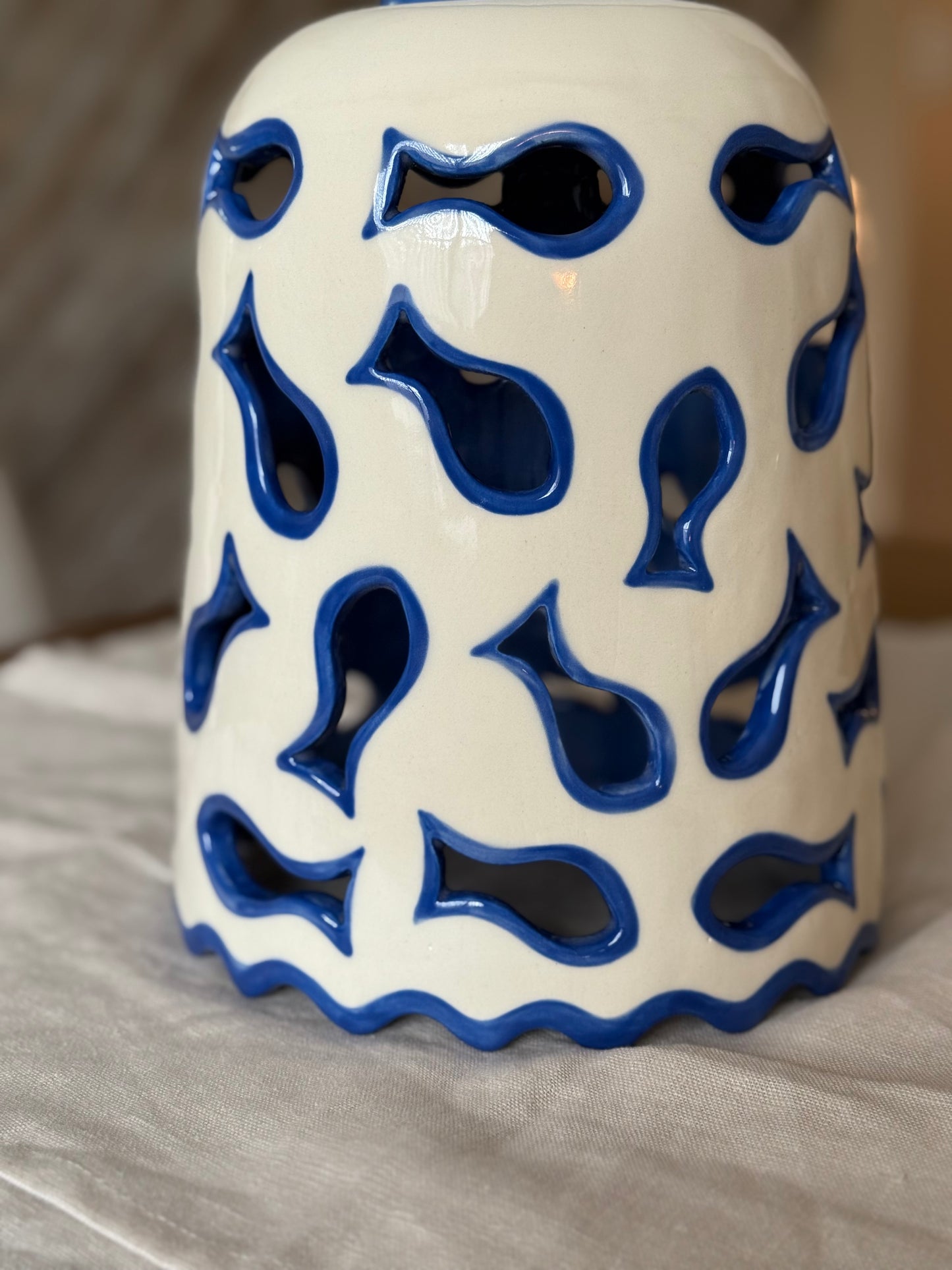 Ceramic Pendant Light with Blue Fish