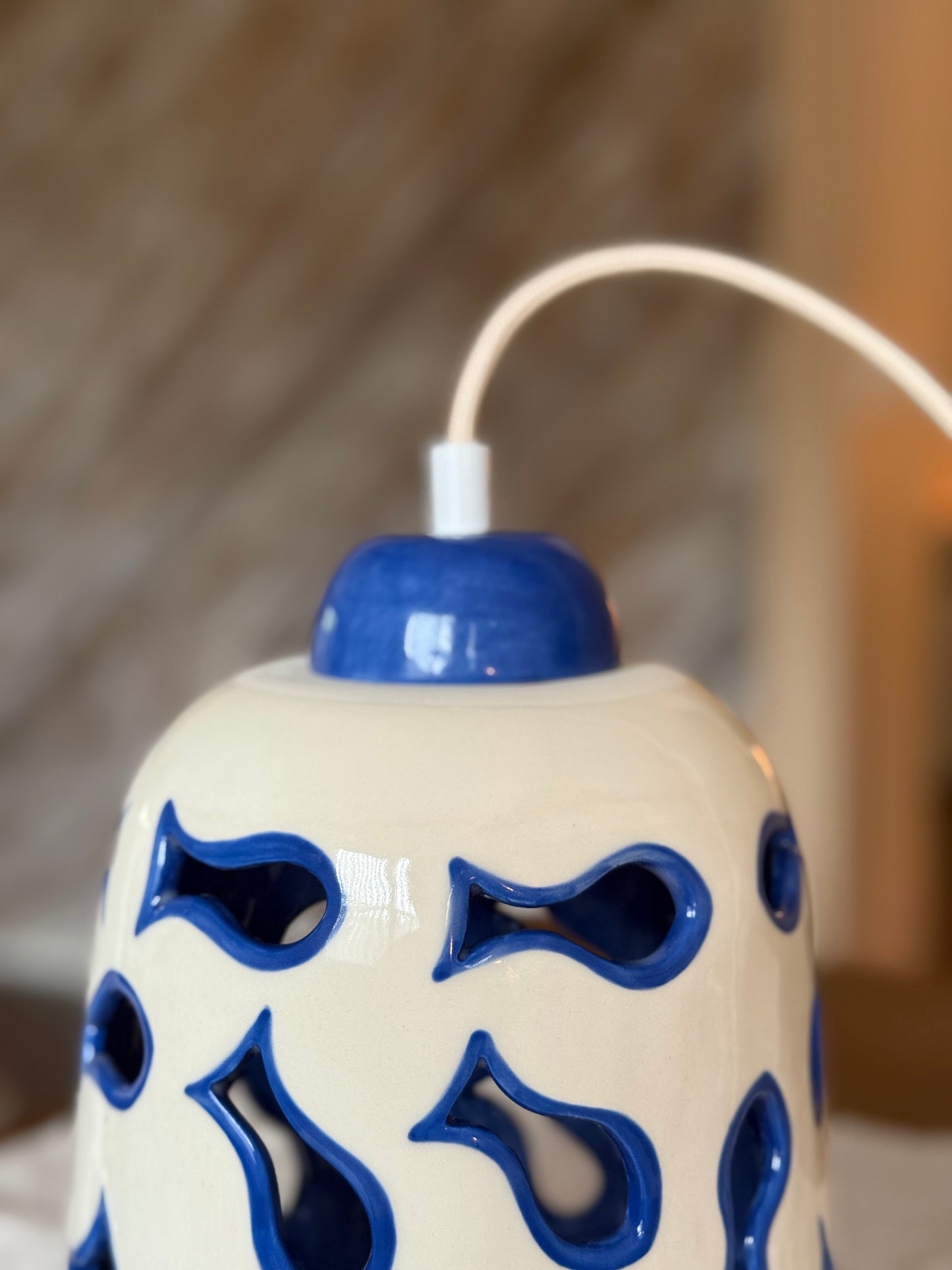 Ceramic Pendant Light with Blue Fish