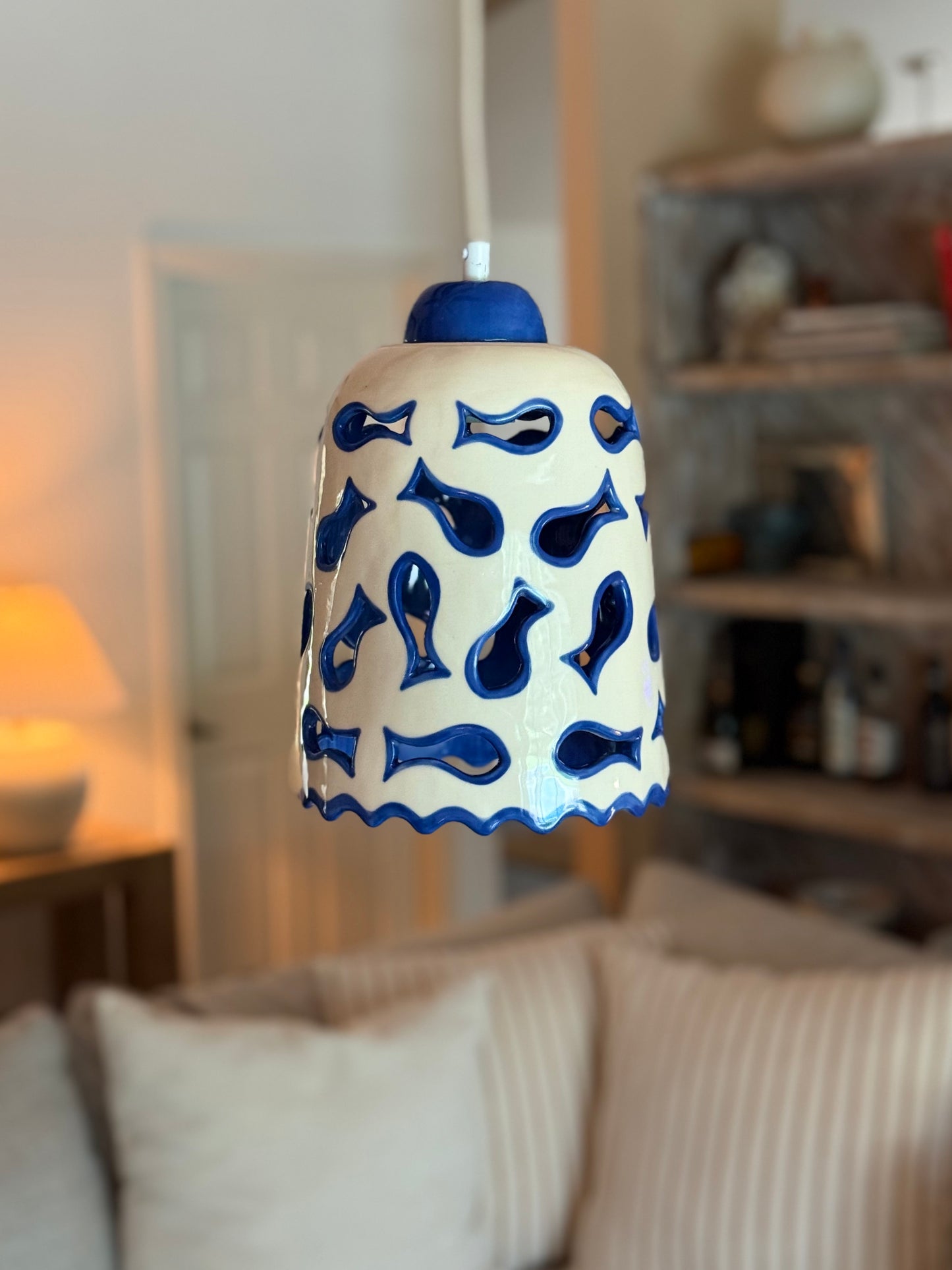 Ceramic Pendant Light with Blue Fish