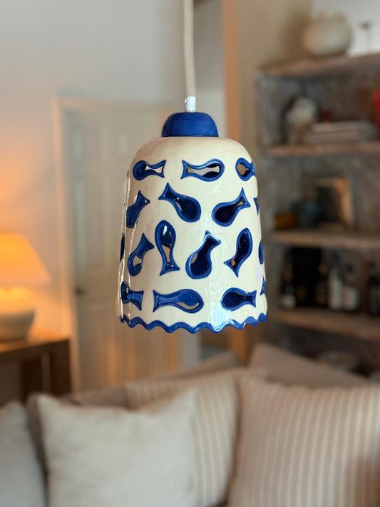 Ceramic Pendant Light with Blue Fish