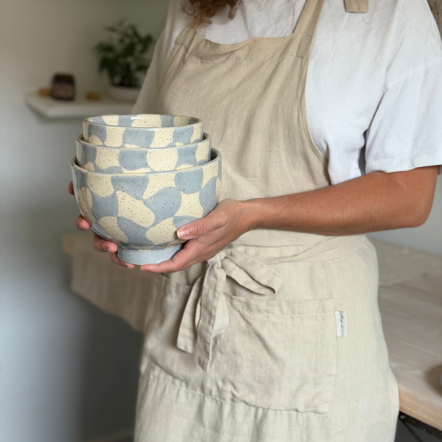 Wavy Checker Ceramic Nesting Bowl Set