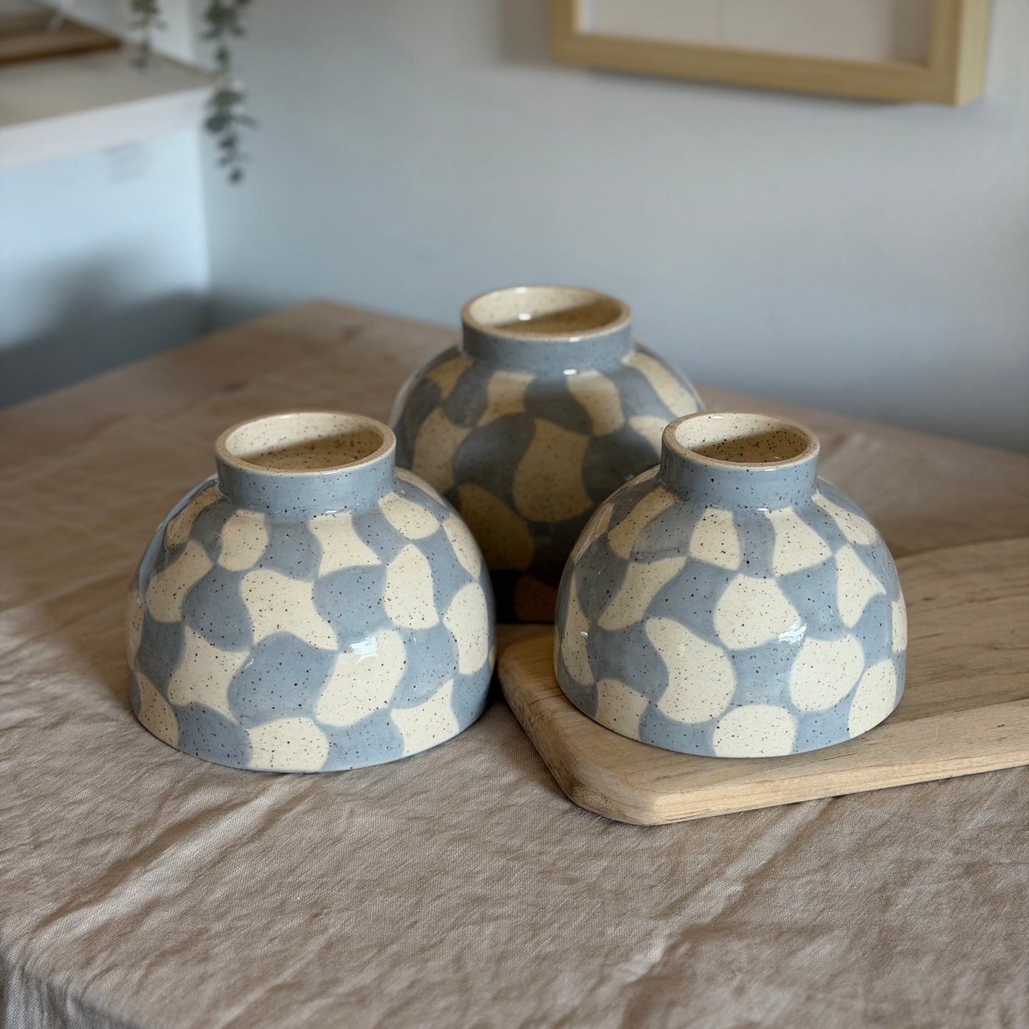 Wavy Checker Ceramic Nesting Bowl Set