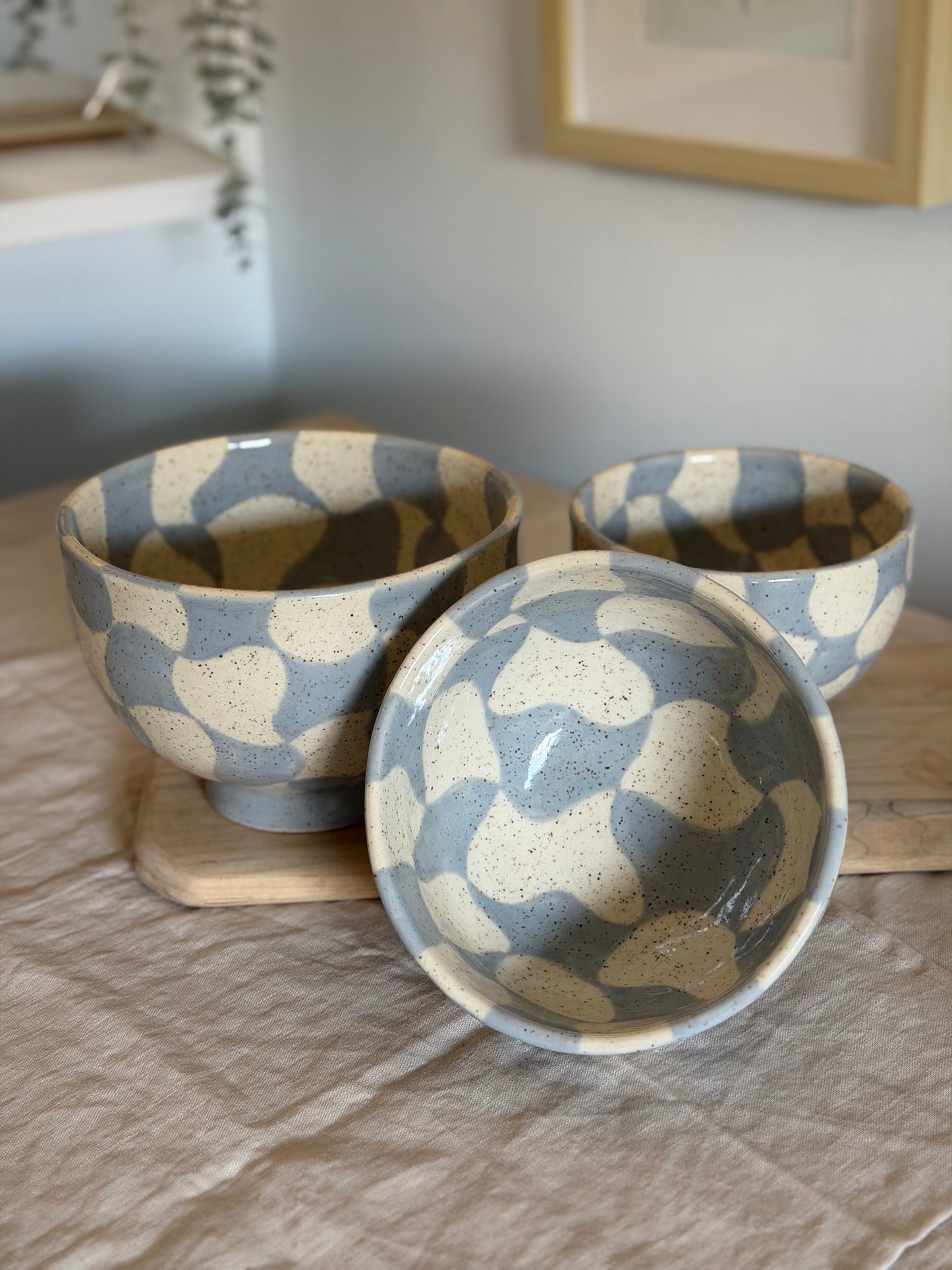 Wavy Checker Ceramic Nesting Bowl Set