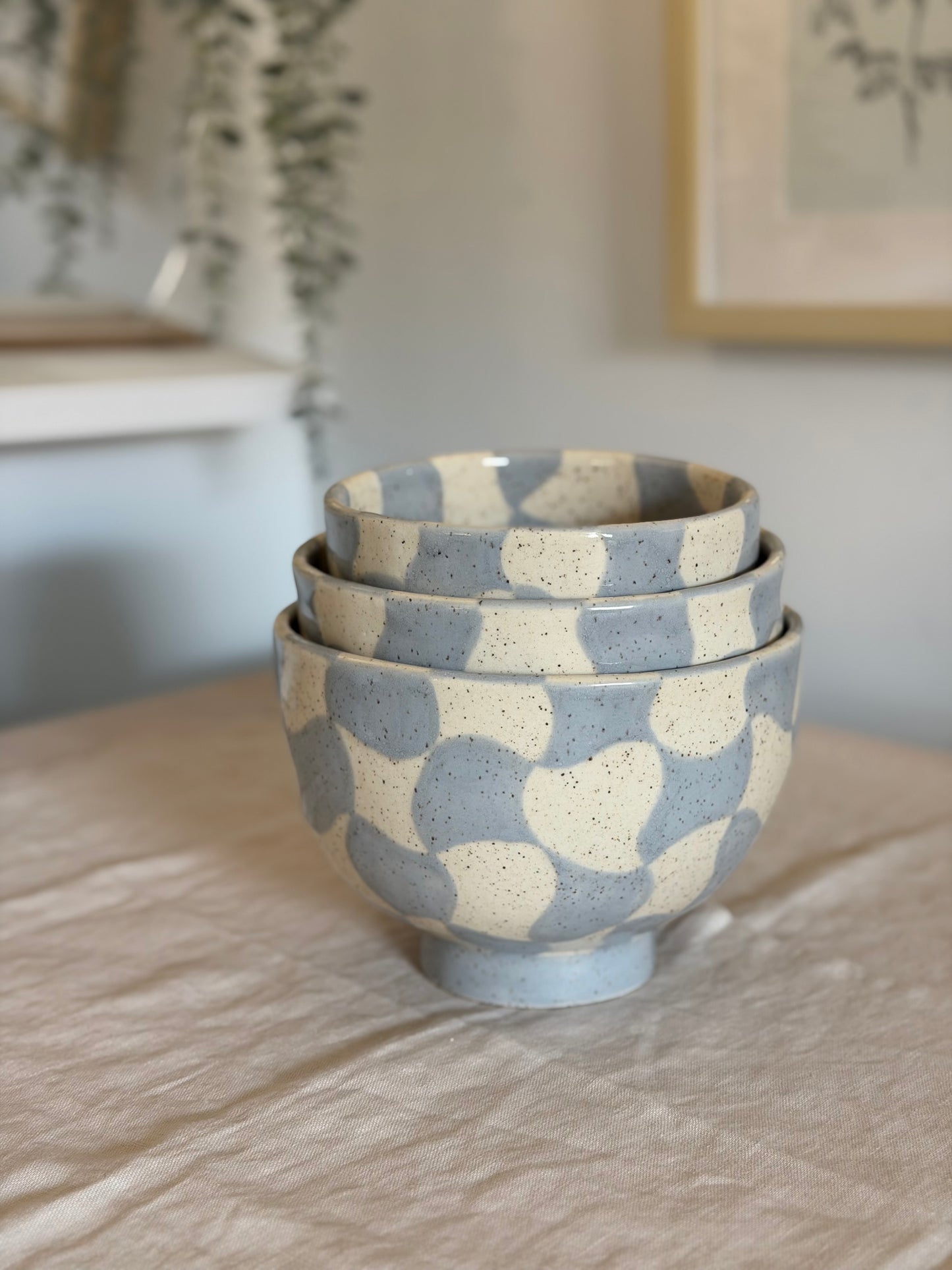 Wavy Checker Ceramic Nesting Bowl Set