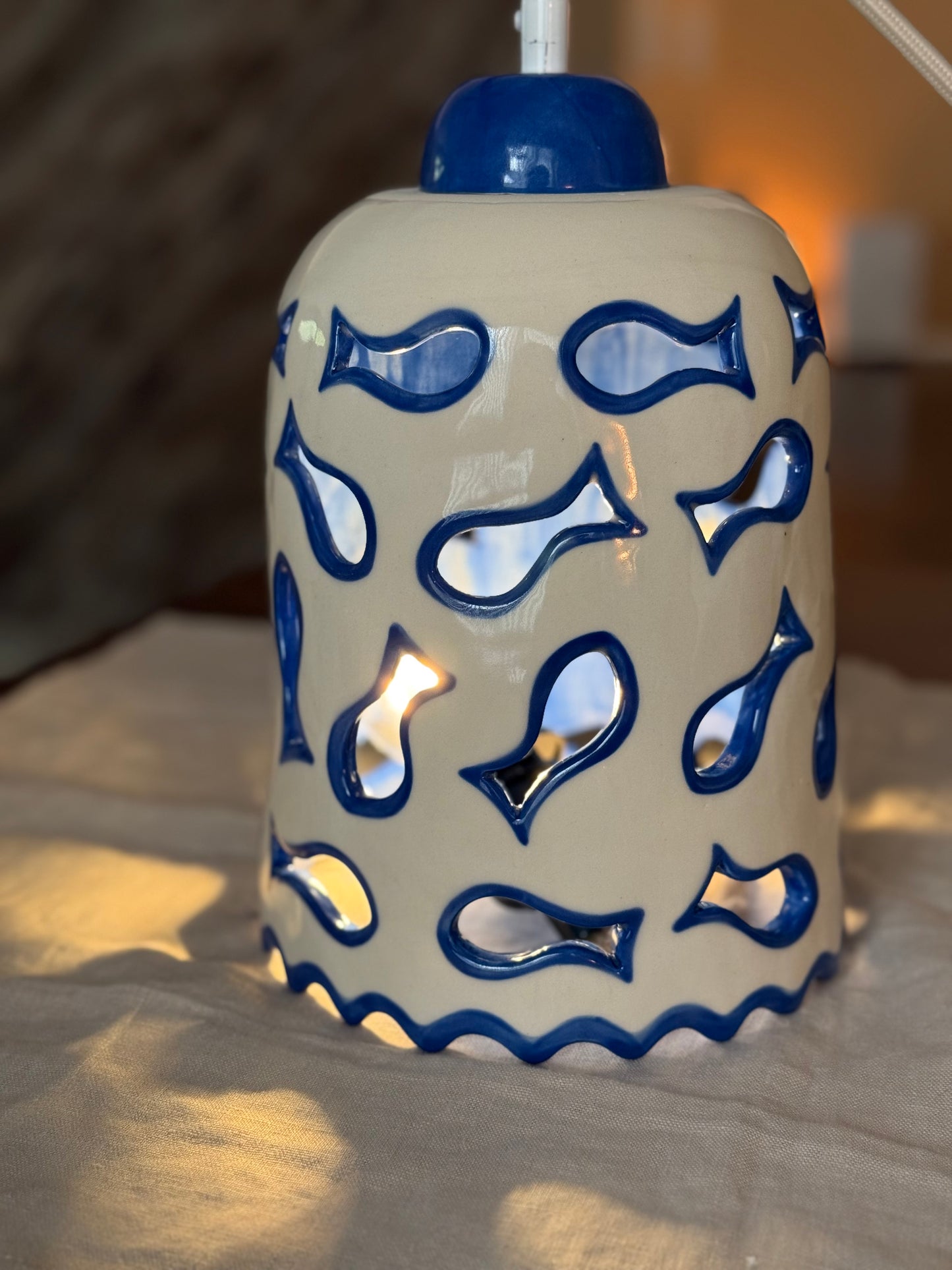 Ceramic Pendant Light with Blue Fish
