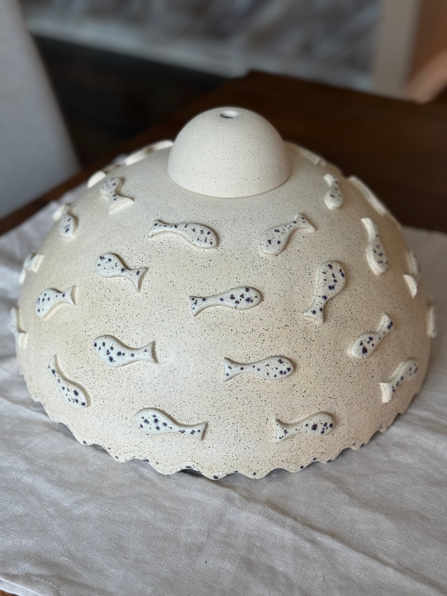 Speckled Ceramic Fish Dome Pendant Light