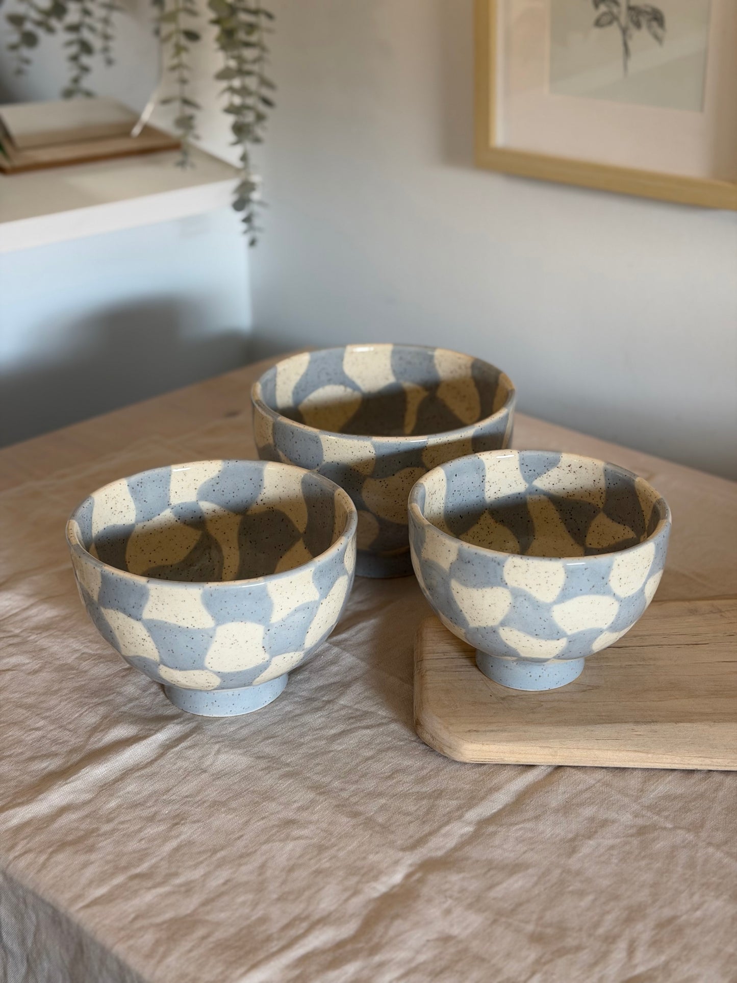 Wavy Checker Ceramic Nesting Bowl Set