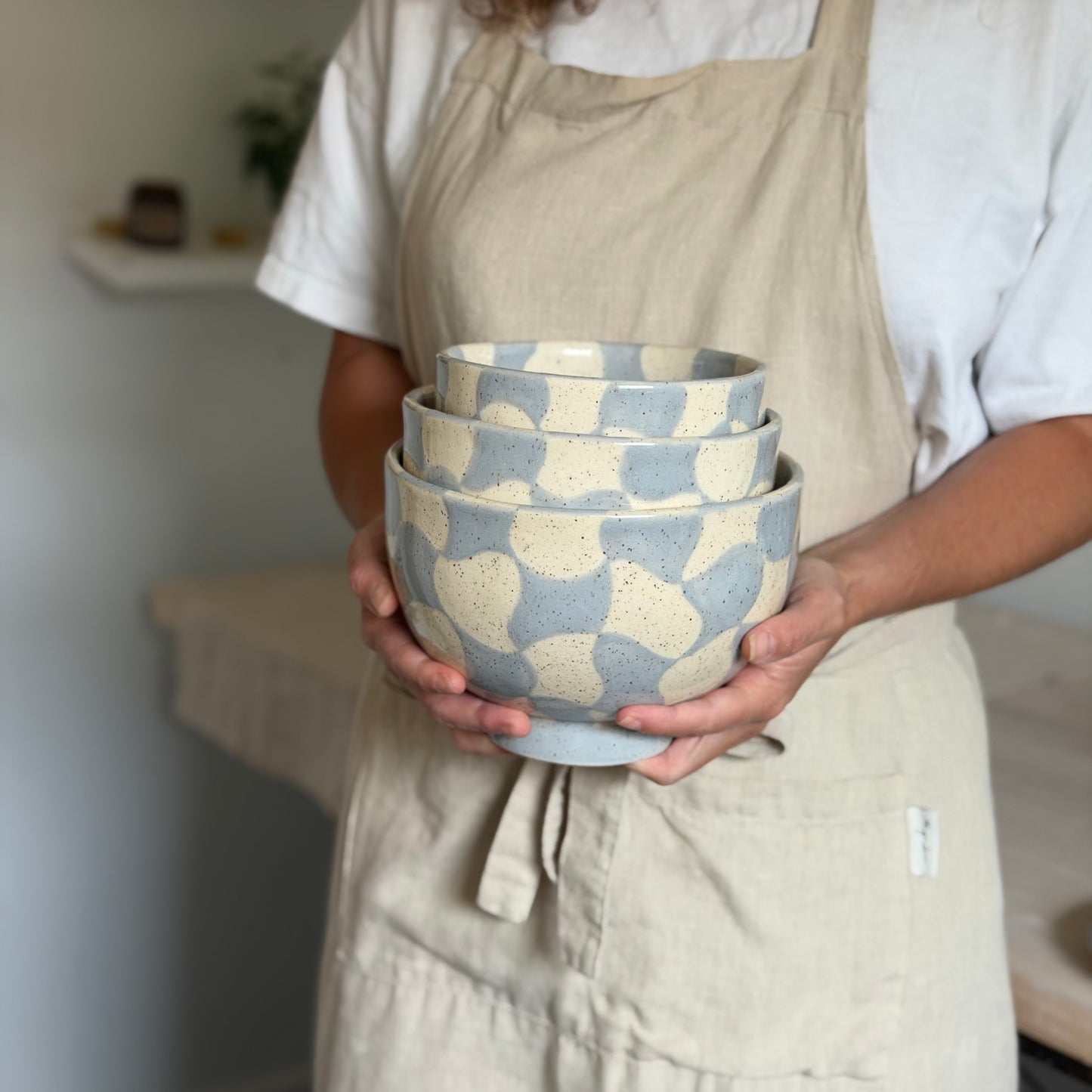 Wavy Checker Ceramic Nesting Bowl Set