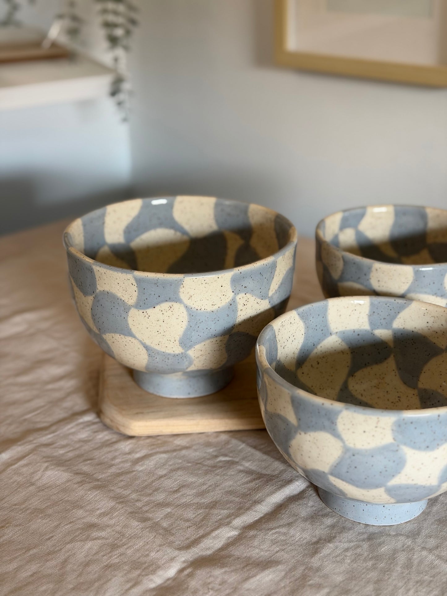 Wavy Checker Ceramic Nesting Bowl Set