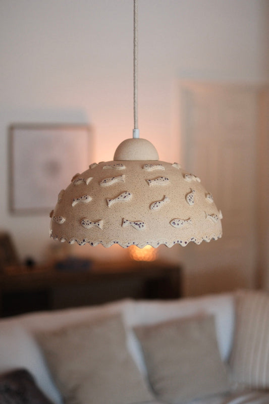 Speckled Ceramic Fish Dome Pendant Light
