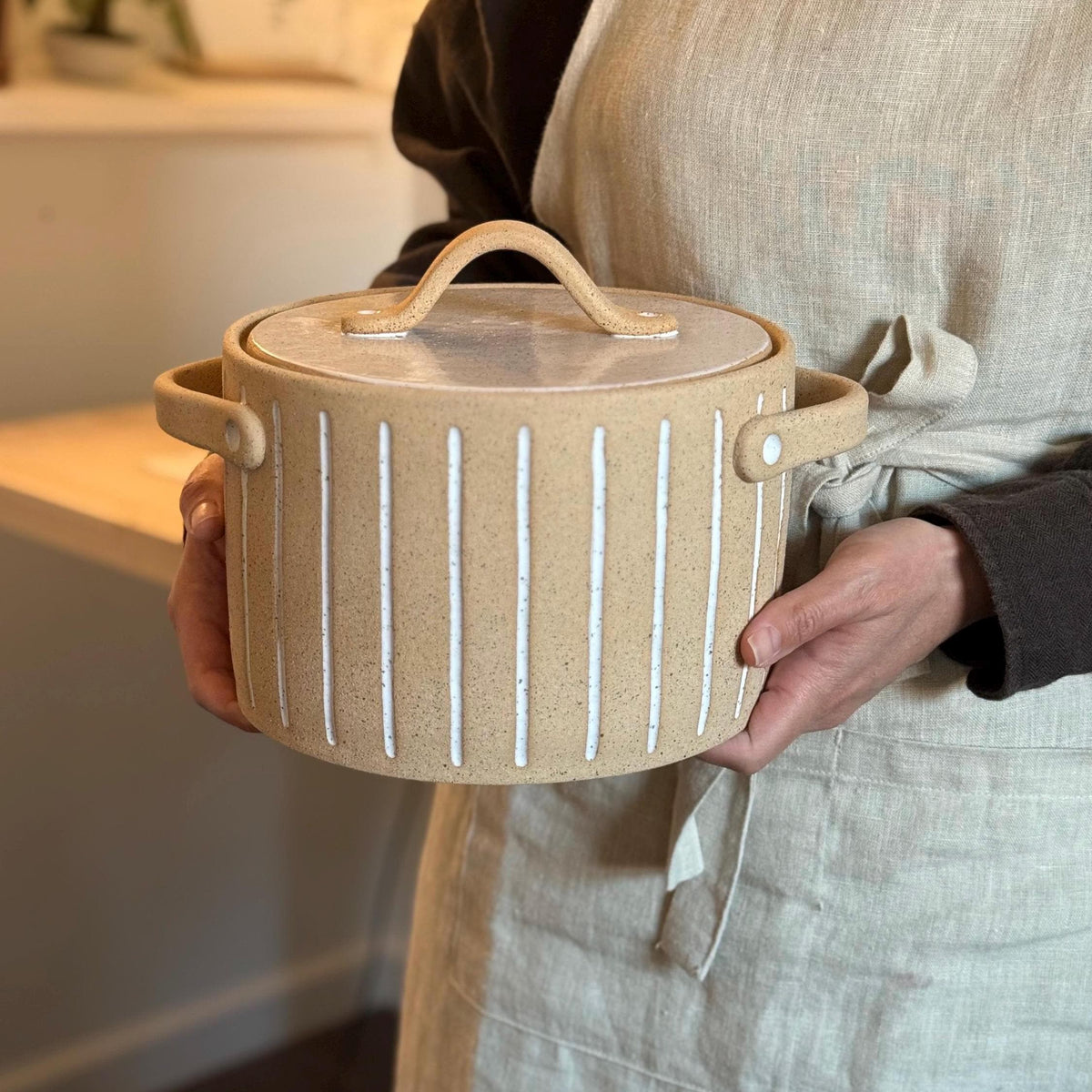 Stoneware Cooking Pot with Lid — front view