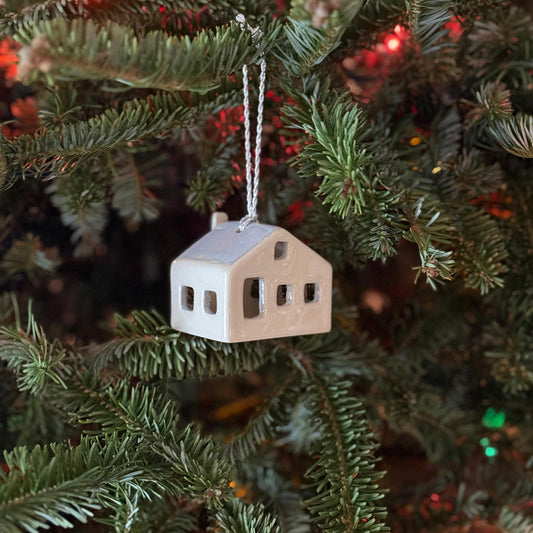 Handmade Ceramic House Ornament for Christmas — front view