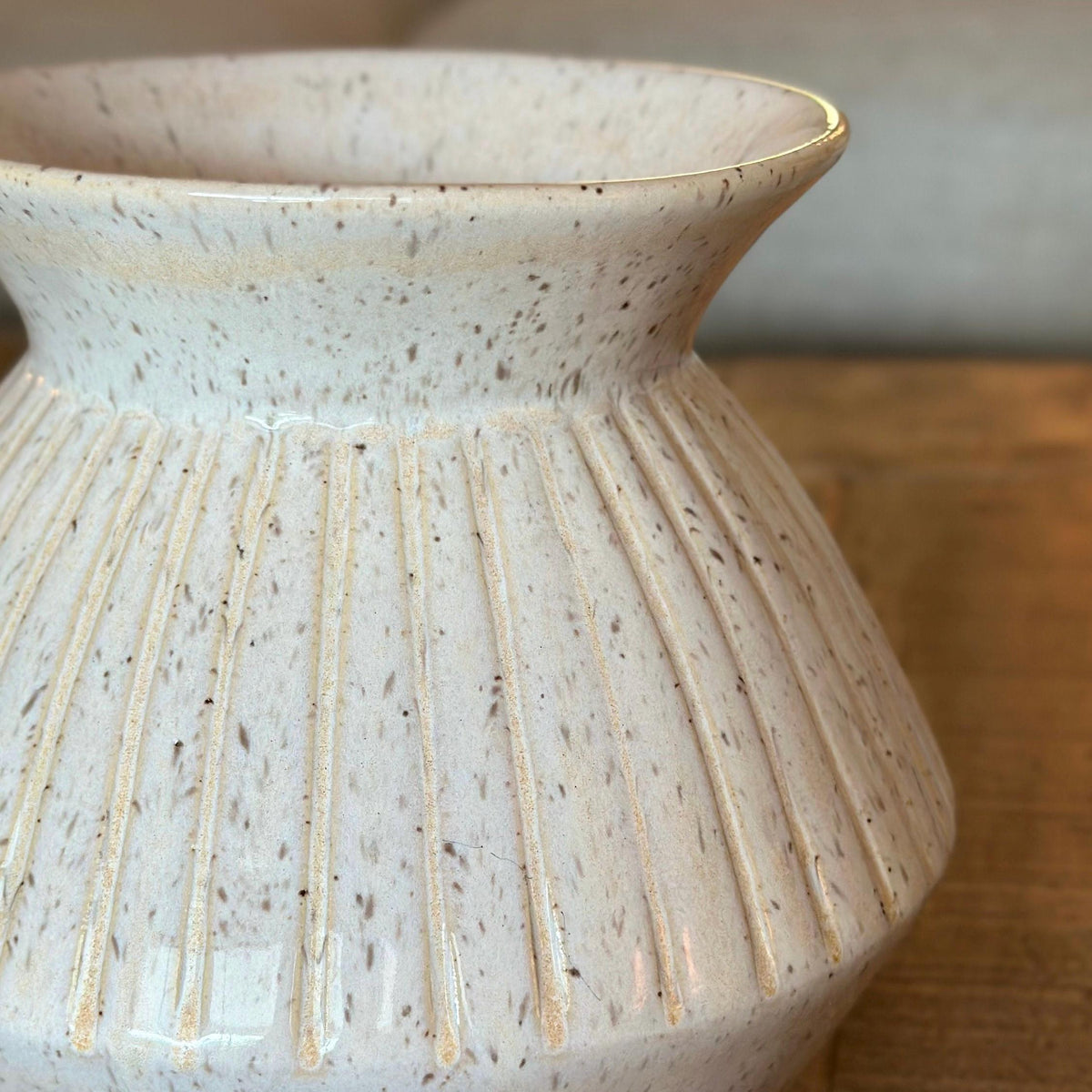 Handmade Ceramic White Ribbed Flower Vase — photo 3