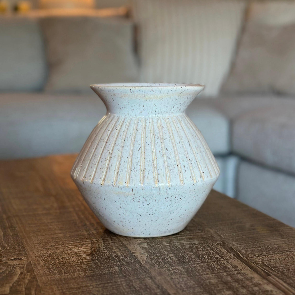 Handmade Ceramic White Ribbed Flower Vase — photo 4