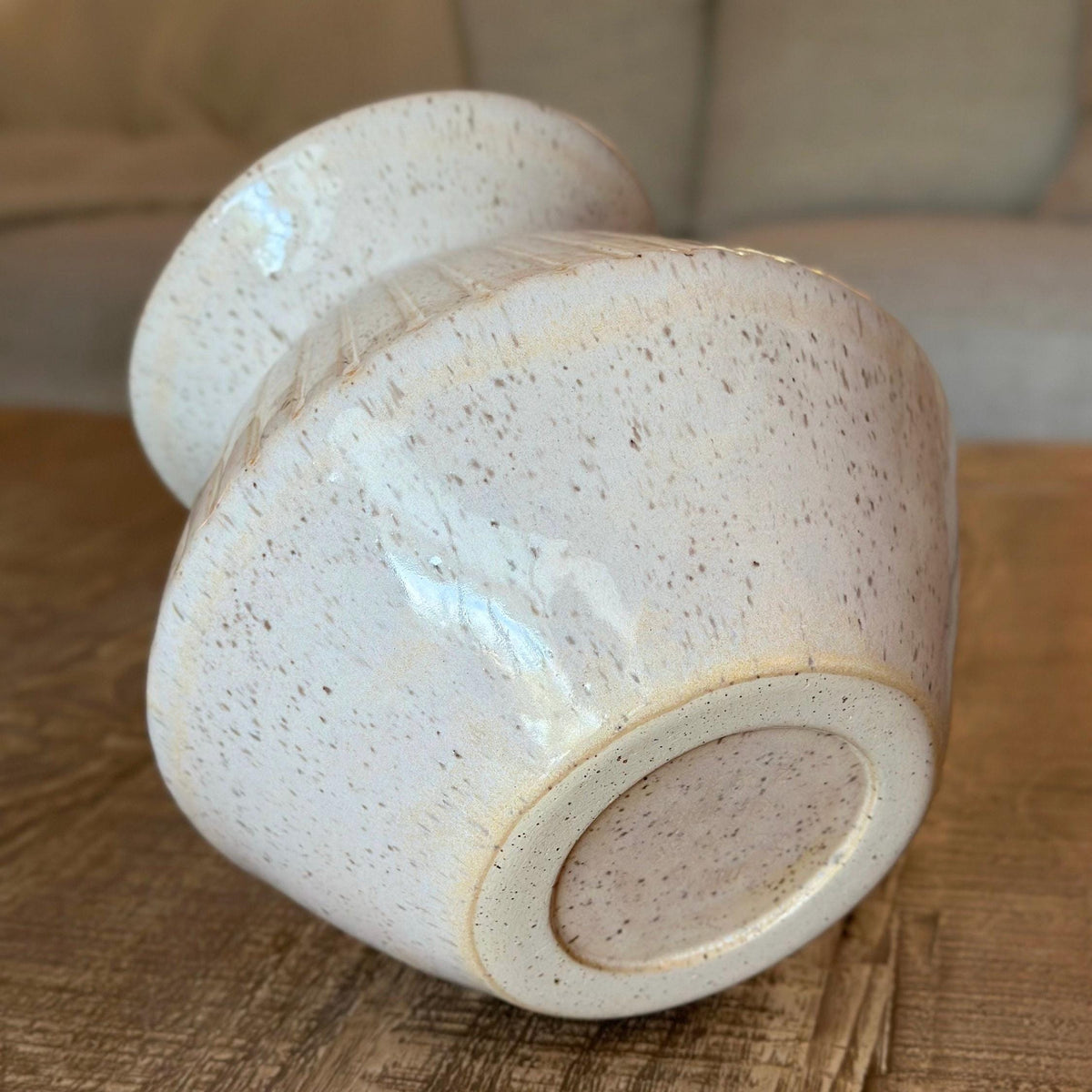 Handmade Ceramic White Ribbed Flower Vase — photo 5