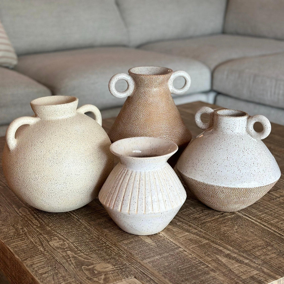 Handmade Ceramic White Ribbed Flower Vase — photo 7
