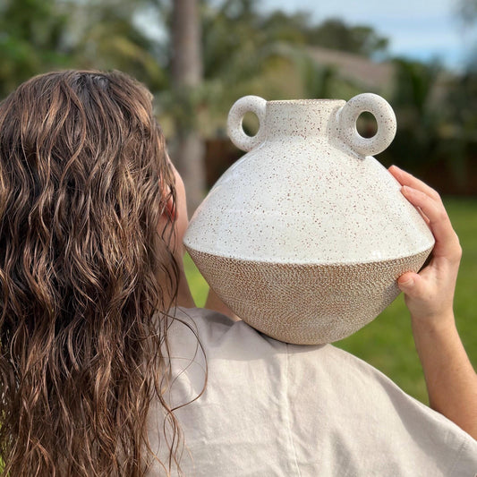 Textured Stoneware Flower Vase — front view