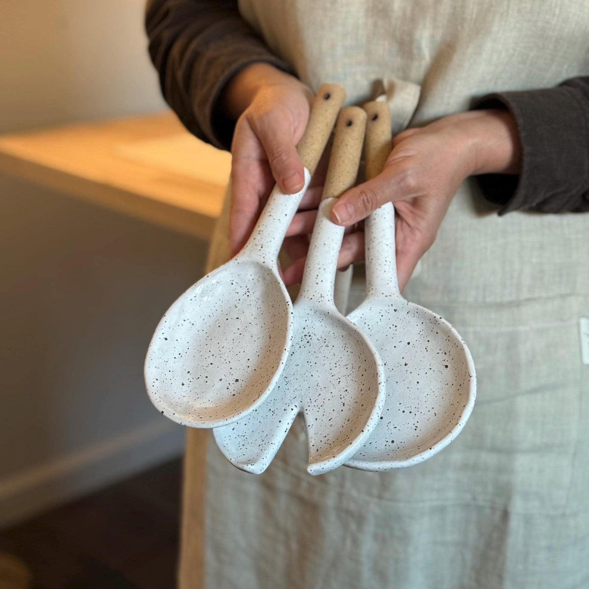Handmade Speckled Stoneware Serving Spoon — front view