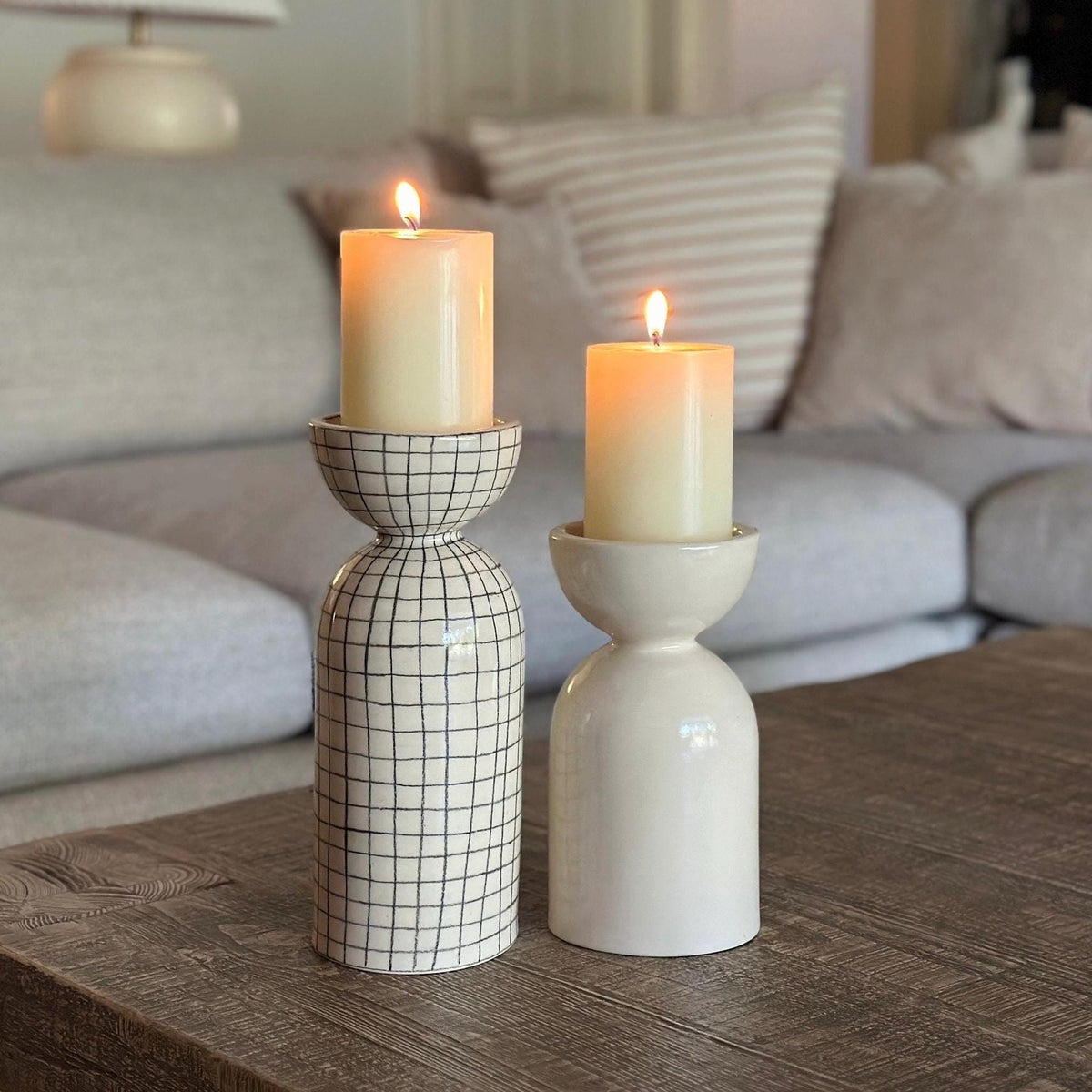 Handmade Ceramic Pillar Candle Holders — front view