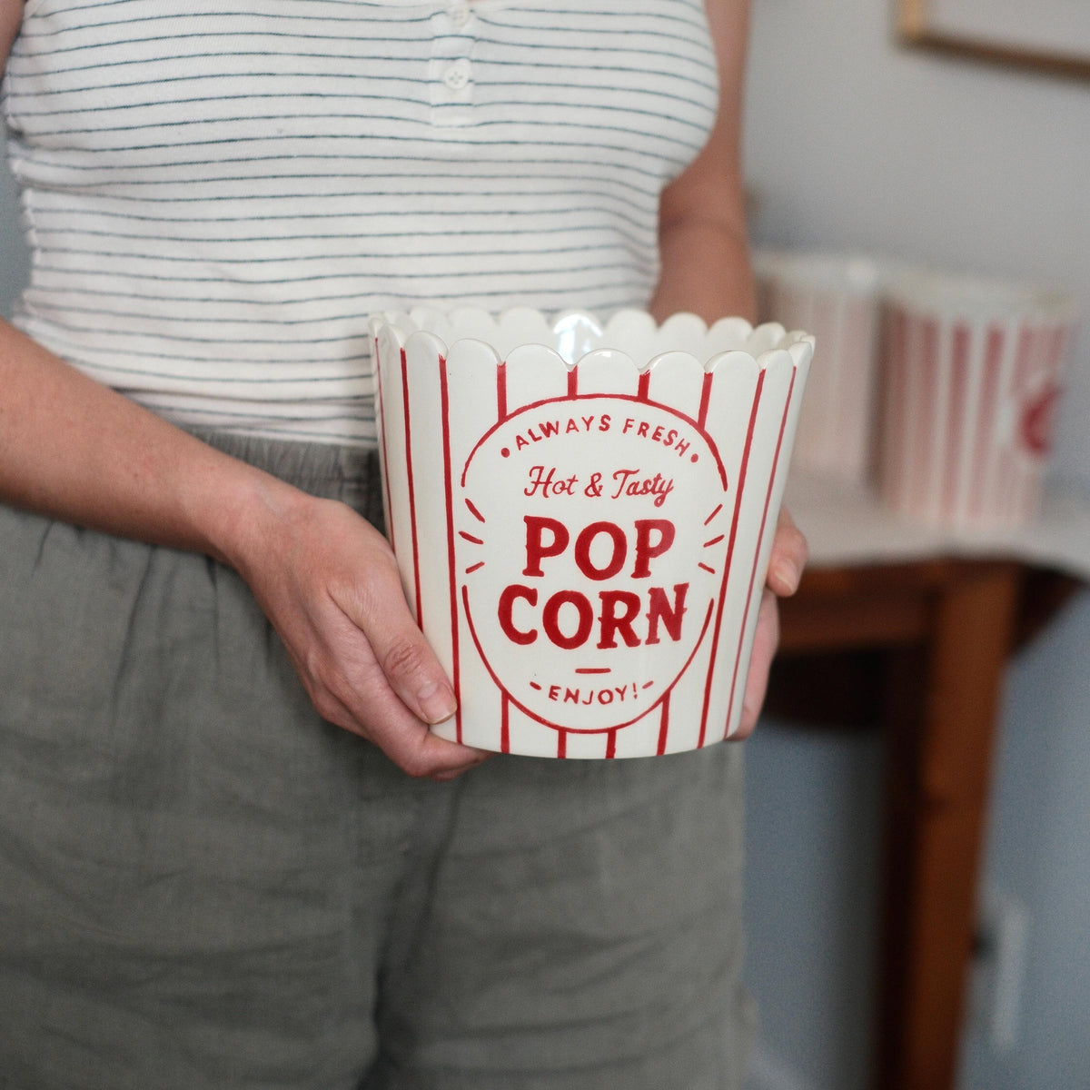 Ceramic Popcorn Bowl — front view