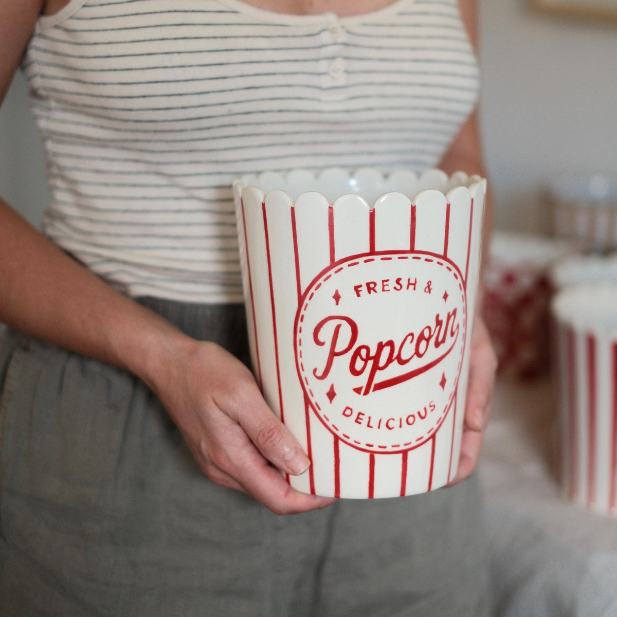 Ceramic Popcorn Bowl — front view