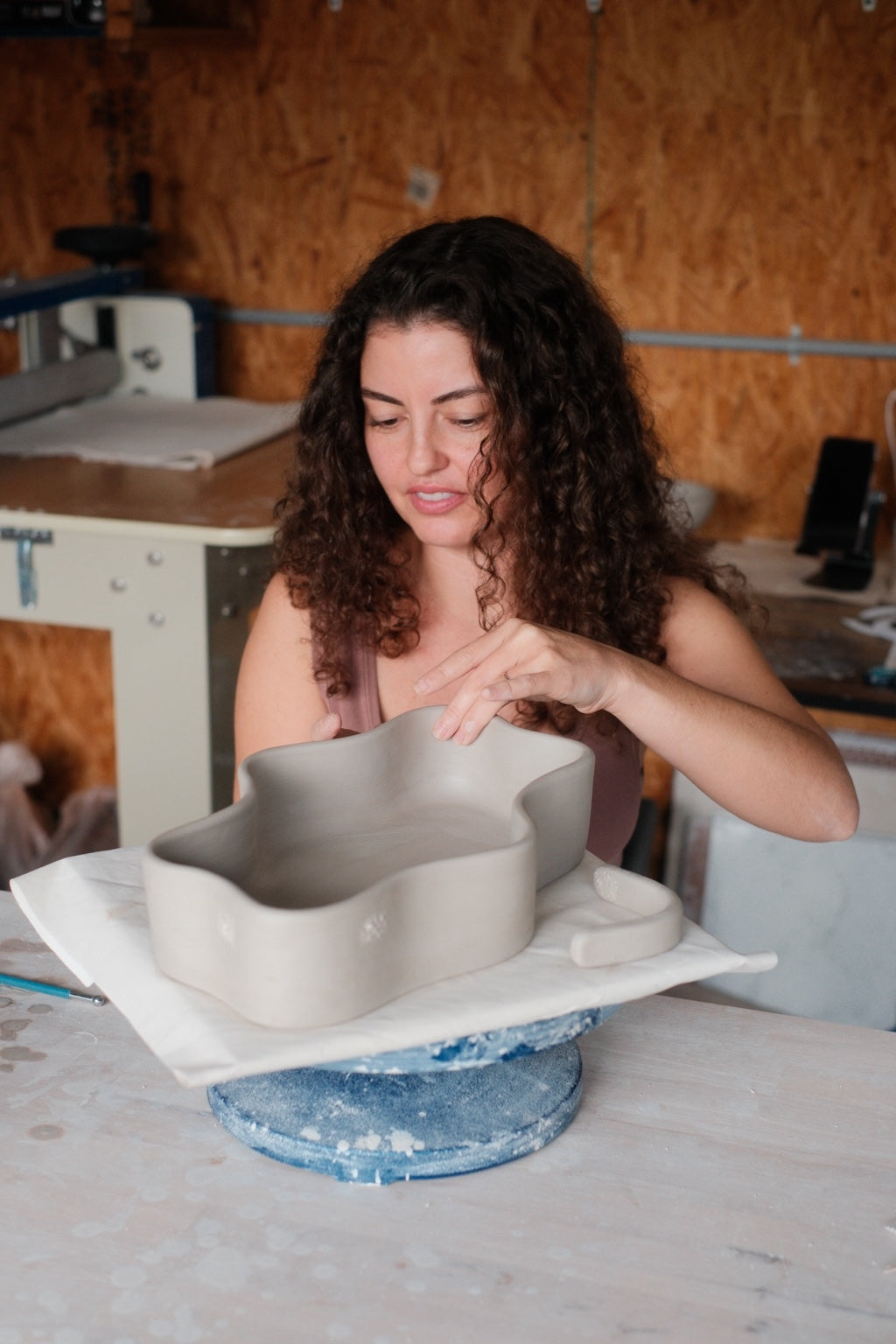 Mine working on a handbuilt baking dish